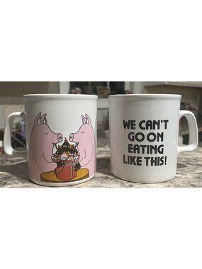 KILN CRAFT Mugs "WE CAN'T GO ON EATING LIKE THIS" PIGS EATING SUNDAE Set of 2